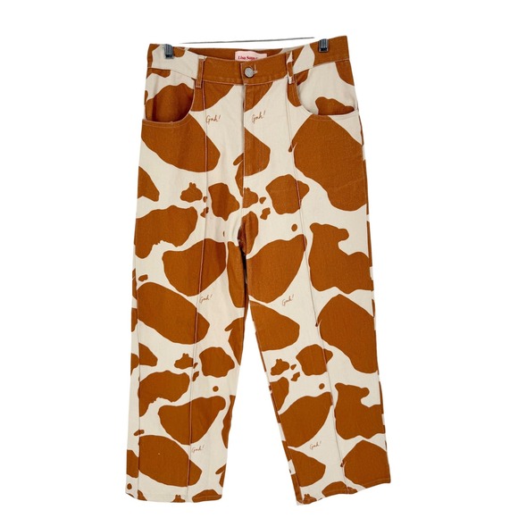 Lisa Says Gah Robyn Straight Leg Jeans In Brown Cow Print Sz 29 Maximalist Retro - Picture 3 of 11